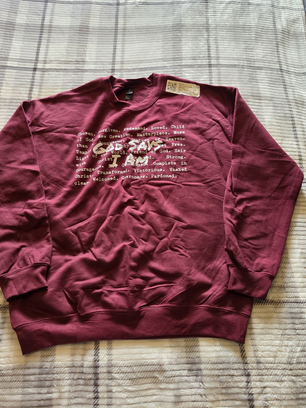 Gildan Maroon Crewneck Sweatshirt with White Script Graphic